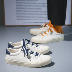 2024 Spring and Autumn New Couple Sneakers Superfine Leather White Shoes Vulcanized Shoes Men's Trendy Casual Shoes 