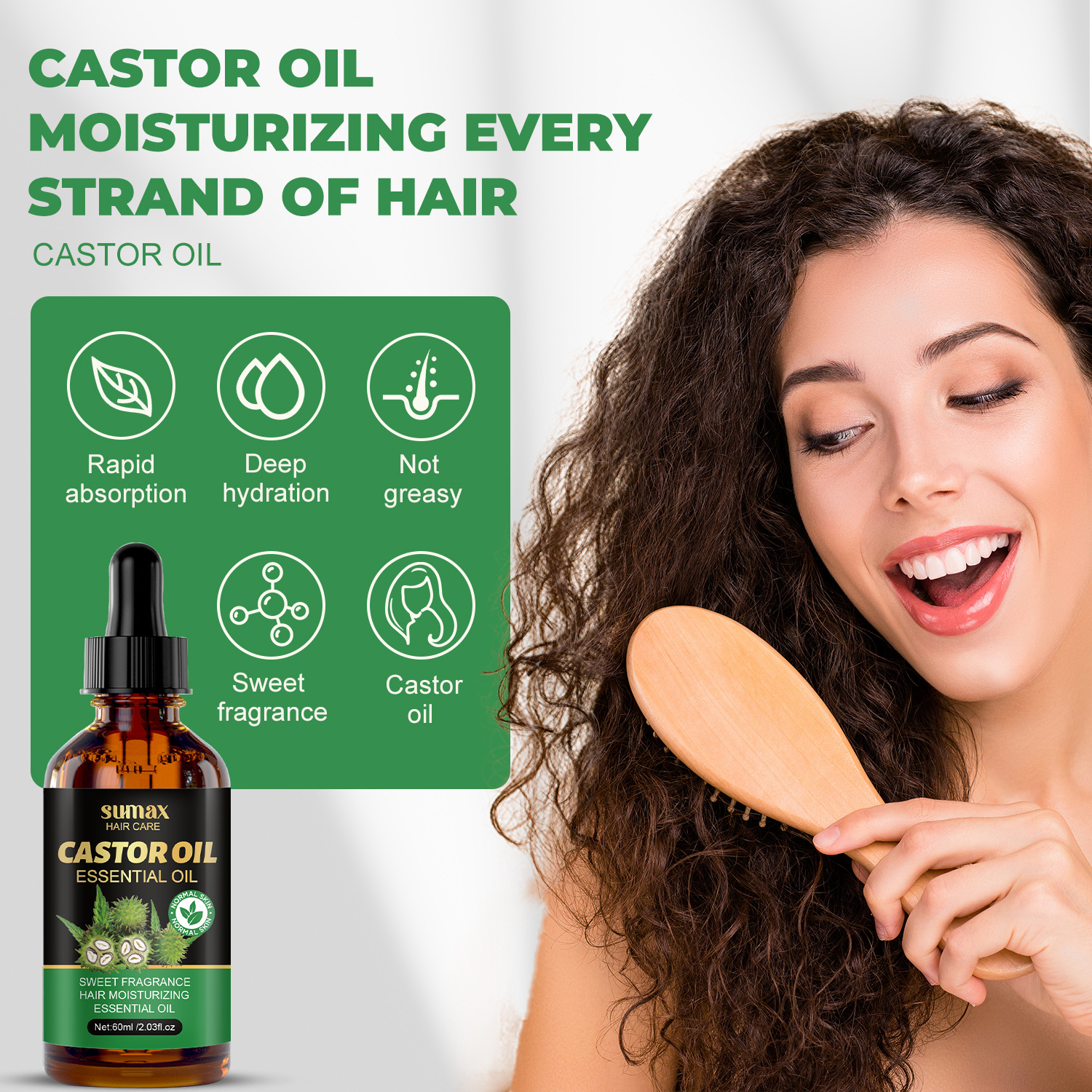 クロスボーダー専用英語包装SUMAXブラウンボトルひまし油ヘアケア精油60ml