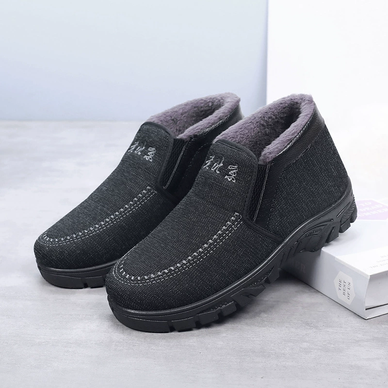 Зимняя старая Пекинская Тканевая обувь на флисовой подкладке, теплая Нескользящая Повседневная прогулочная мужская хлопковая обувь без шнуровки для мужчин среднего и пожилого возраста оптом