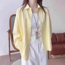 2025年新款多巴胺奶黄色纯棉衬衫女夏季叠穿宽松衬衣外套外穿防晒