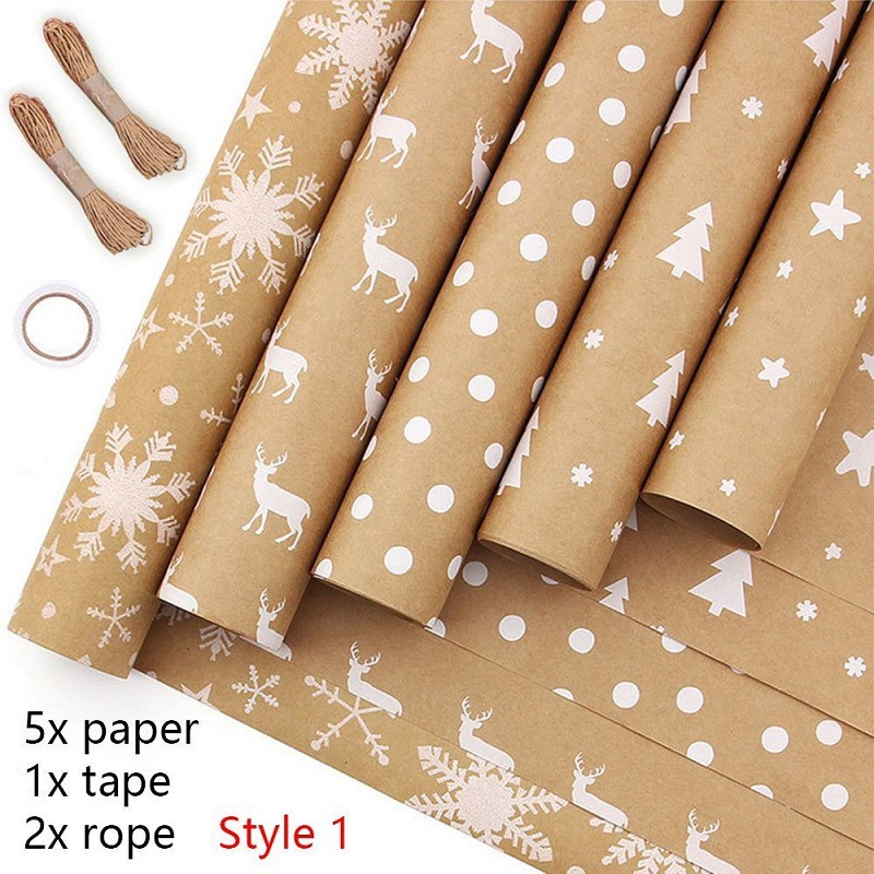 Amazon transfronterizo 90g papel Kraft papel de embalaje vintage árbol de Navidad copo de nieve Paquete de regalo flor papel DIY en stock al por mayor