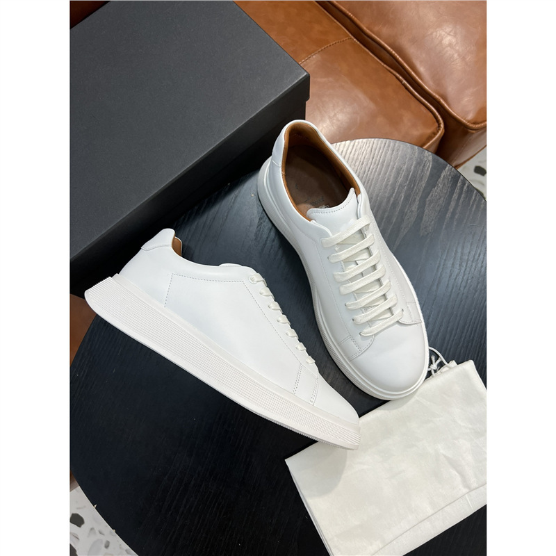 Bos Genuine Leather Sports Business Casual Men's Shoes Thick-Soled Men's Sneakers Low-Cut Lace-Up Solid Color White Shoes Men's Trendy