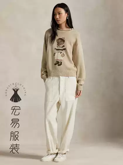 European and American 2025 Autumn and Winter New Cross-Border Women's Retro Heavy Embroidery Bear Round Neck Pullover Knitwear