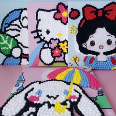 Cartoon Anime Pom-pom Drawing Handmade Craft Kit Kindergarten Art Children DIY Parent-child Creative Sticker Painting