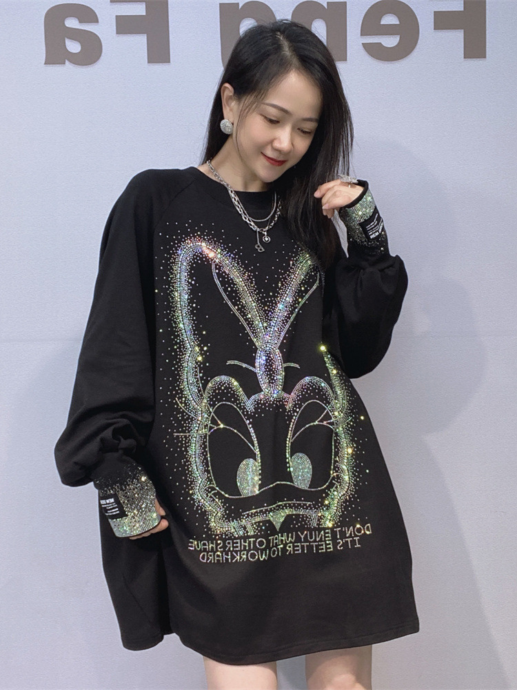 200 kg gorda MM ropa de mujer 2025 invierno diamante cubierta camiseta de cadera para mujeres aumentando el peso de la ropa de manga larga de estilo coreano