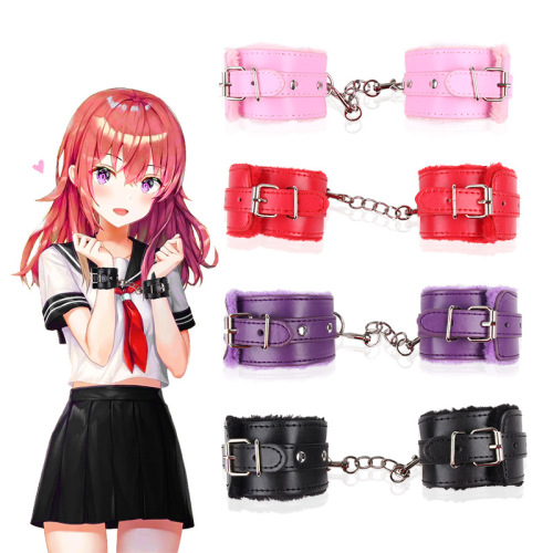 Adult sex toys PU leather plush handcuffs binding hand and foot cuffs SM sex props wholesale