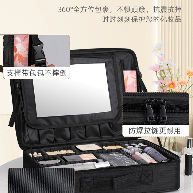 ⭐ Bolsa de maquillaje de gran capacidad, caja de herramientas de bordado de mujer, maquillaje portátil profesional y bolsa de almacenamiento de maquillaje sin género