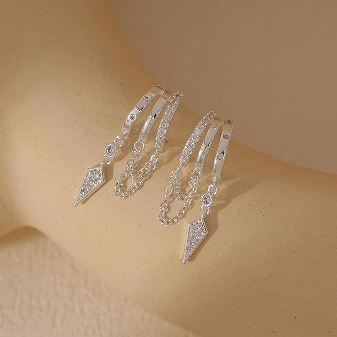 Light Luxury Zircon Drop Earrings Geometric Chain Pendant Jewelry_voghion.com