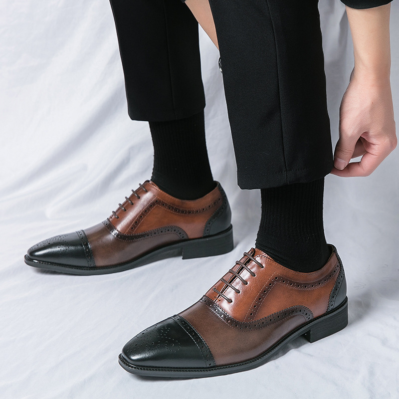 Zapatos de cuero de bloque transfronterizos de tamaño grande para hombres 46 metros 2024 primavera y otoño ropa de negocios casual para hombres de tres juntas para aumentar la altura de los zapatos de hombre
