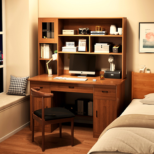 2I Solid Wood Color Desk Bookshelf Integrated Table Computer Table Desktop Study Table Junior High School Student Small Apartment Desk Student Home