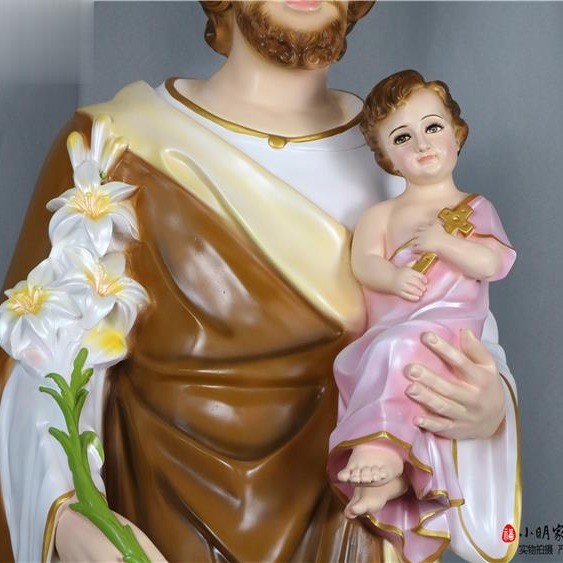 160cm José abraza al niño santo adornos mirando la estatua de fibra de vidrio decoración de la iglesia doméstica