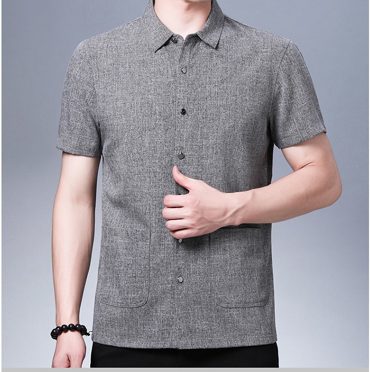 夏季中老年男士亚麻商务休闲短袖衬衫轻薄宽松爸爸装潮一件代发