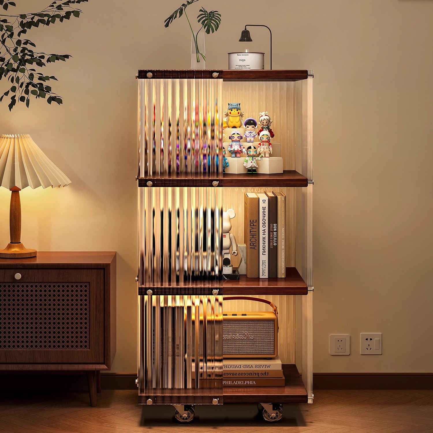 Estante de libro giratorio acrílico estante de piso multicapa móvil de mano mostrador de esquina de gabinete bajo gabinete de libro