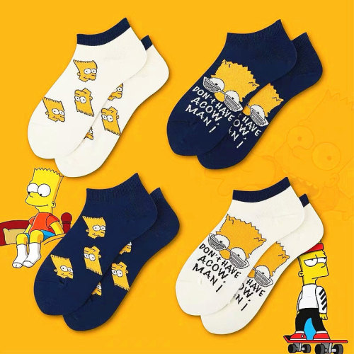 Trendy Simpsons cartoon summer low-top breathable boat socks for men and women Japanese cute trendy pure cotton short socks
