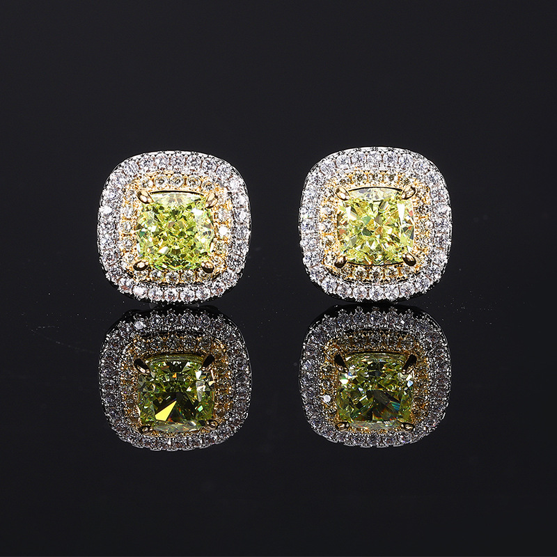 Otoño e invierno nuevo estilo Zhuangsheng conjunto de joyas con alto contenido de carbono diamante flor de hielo cobre cortado con incrustaciones de manzana conjunto verde piedra principal 6*6