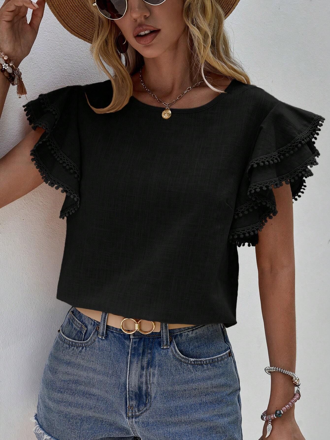238g Weight Short Sleeve Sleeve Length Pullovers Placket Type Flounce Sleeve Sleeve Type Polyester Fabric Type Regular Top Length T-shirt Tops Type Holiday, Daily Occasion Round Neck Neckline Loose Fit Type Solid Color Pattern Summer Season Women's Gender Button Design Casual, Elegant Style Wholesale Women's Casual Elegant Solid Color Short Sleeve Button Blouses 17