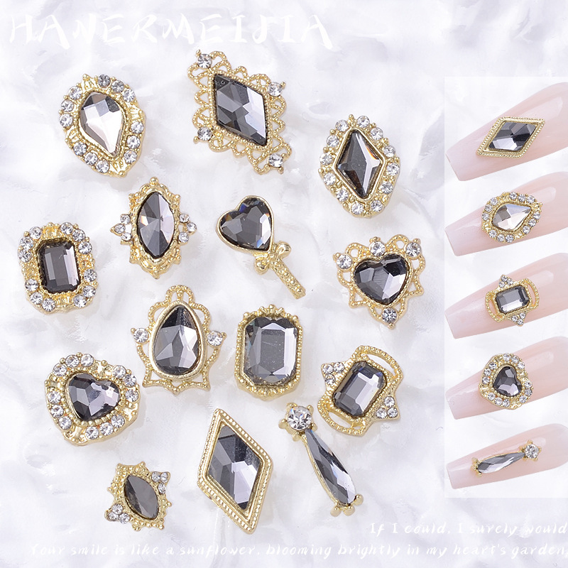 Internet Celebrous Pure Desire Style All-match Personalized Grey Nail Drill DIY Nail Drill Love Water Drop Square Shape Drill