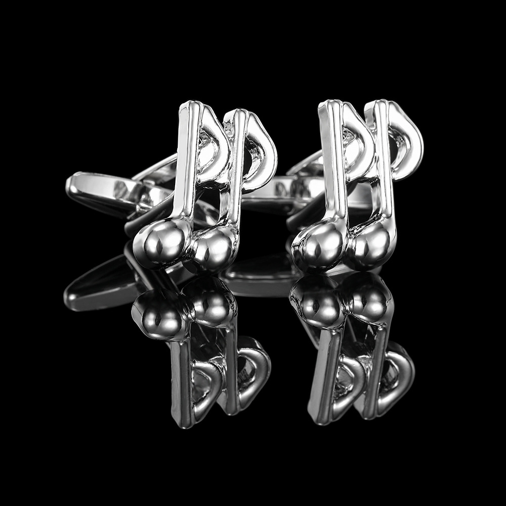 Moda europea y americana nota musical conjunto tambor violín piano guitarra forma metal mancuernas francés camisa mancuernas en stock