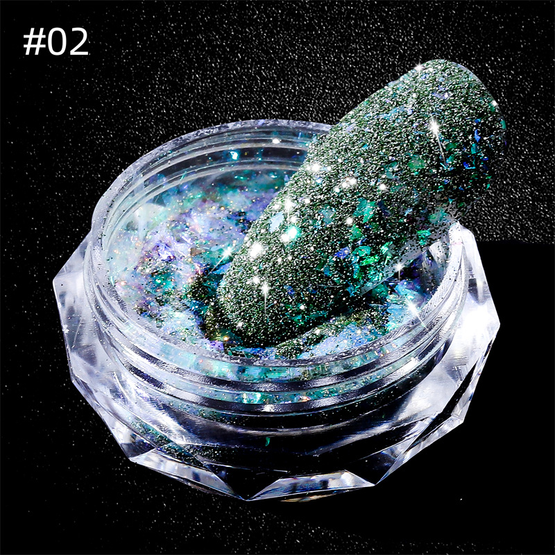 Internet celebridad nueva fantasía manicura Opal brocado diamante polvo flash polvo reflectante diamante lentejuelas disco flash polvo