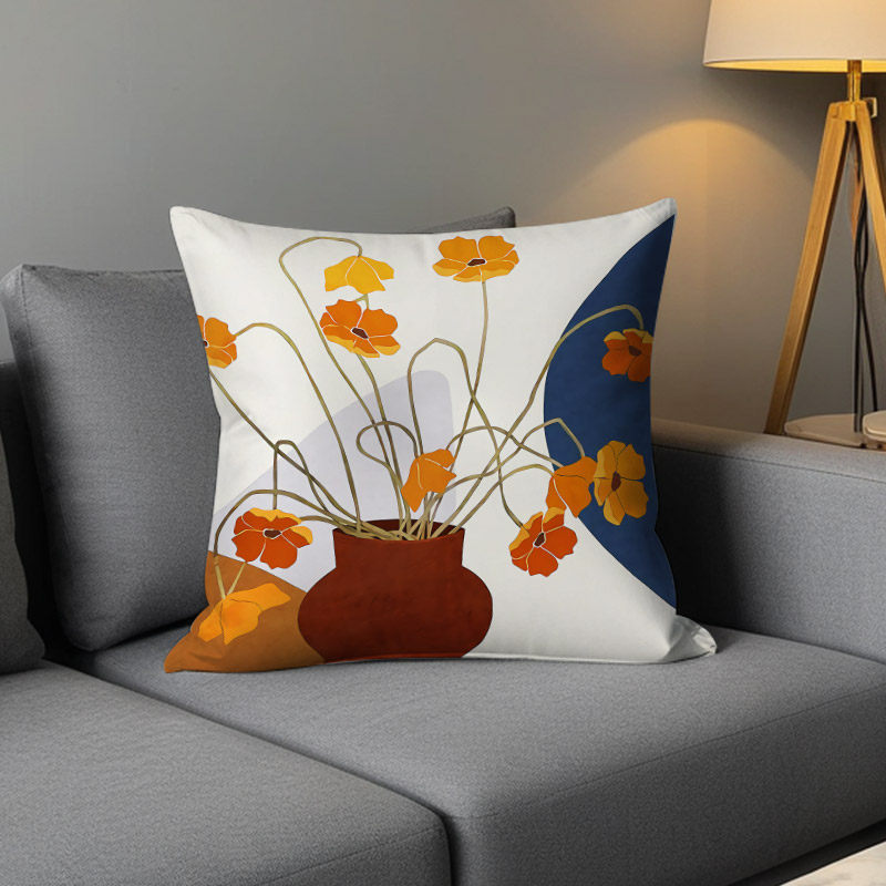 Luz de lujo nórdico simple almohada de viento naranja geométrica impresa de doble cara cojín de ventana flotante decoración sofá sala de estar almohada