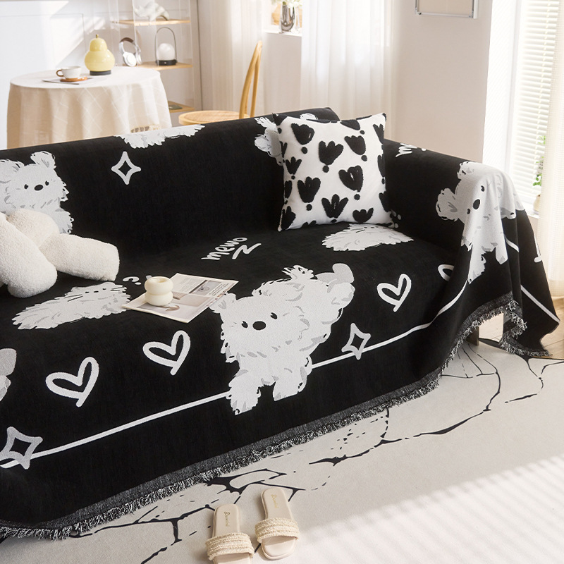 Schneier toallas de sofá de dibujos animados en blanco y negro, cubierta de sofá antideslizante, almohadilla de sofá anti-gato, cubierta completa de una sola pieza de estilo inswind