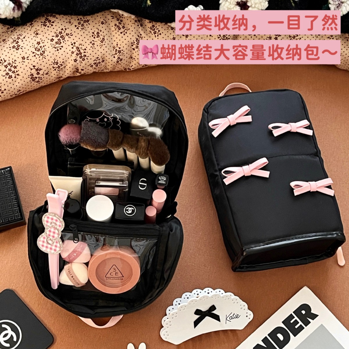 Nueva bolsa de maquillaje de gran capacidad de partición bolsa de maquillaje vertical pequeña bolsa de maquillaje portátil de cepillo de almacenamiento barril