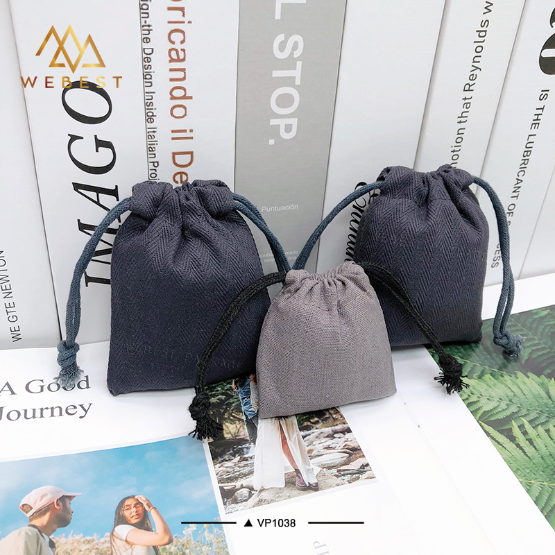 新款灰色绒布束口袋抽绳帆布防尘收纳袋耳机收纳袋珠宝饰品收纳袋