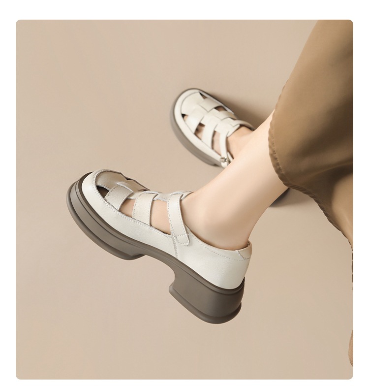 Dép sandal La Mã nữ đế dày da thật bít mũi — BK153 màu đen chi tiết 14