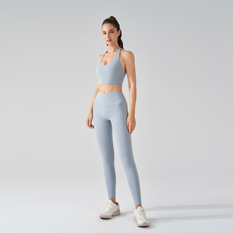 ライカ首ヨガベスト女性一体式胸パッド付きスポーツ下着フィットネスヨガ服ヨガパンツセット|undefined
