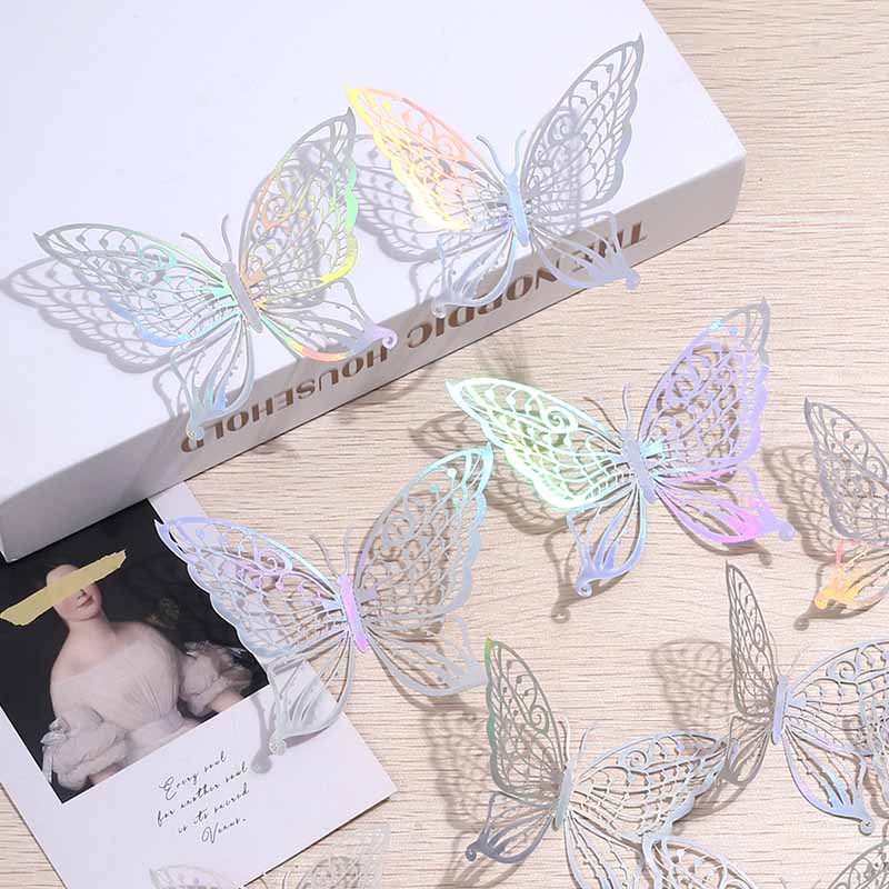 LTHD003 Papier autocollant décoratif tridimensionnel pour réfrigérateur, motif papillon et feuille de saule 3D, artisanat raffiné_voghion.com