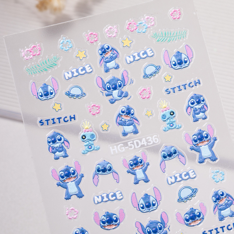 Cute Stitch Nail Stickers 5D Relief Three-Dimensional Lilo and Stitch Mickey Mouse Nail Art Stickers Accessories Hg Style