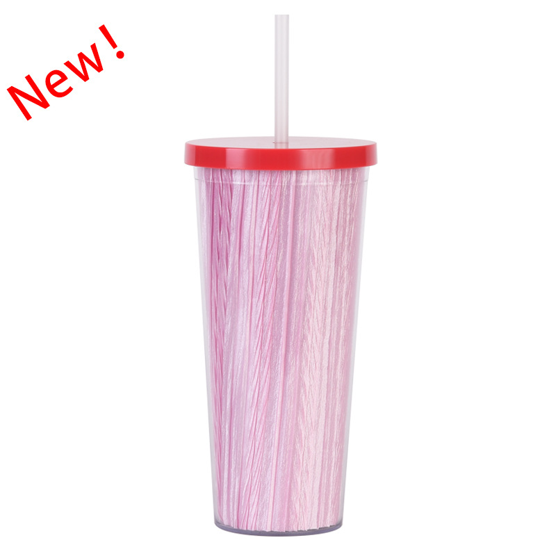 Copa de paja de plástico de doble capa de gran capacidad Amazon 24oz como taza de agua universal de comercio electrónico transfronterizo para estudiantes masculinos y femeninos