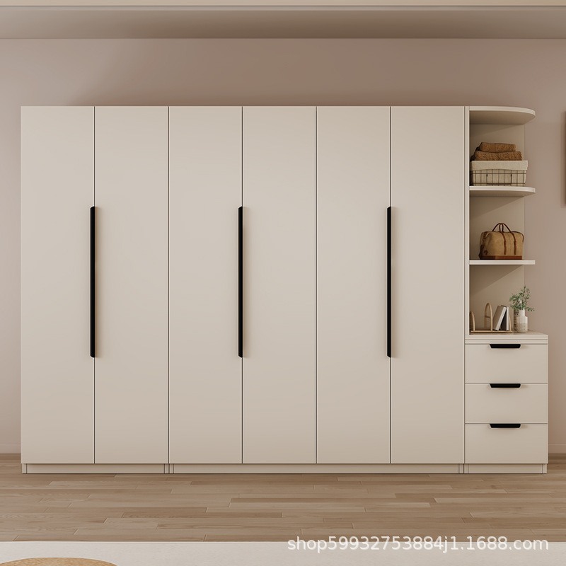 Armario de madera maciza dormitorio doméstico moderno simple puerta corredera de viento crema habitaciones de alquiler almacenamiento armario image 5