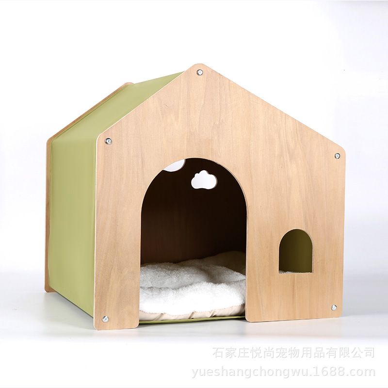 Casa de madera para gatos de alta calidad de pelo directo de fábrica, casa de parto para perros, cuatro estaciones, muebles de madera maciza ecológicos universales, extraíbles y lavables, no bochornoso