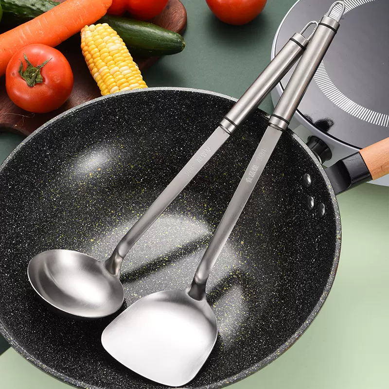 304不锈钢圆管柄厨具锅勺炒铲炒勺汤勺盛粥勺子烹饪锅铲厨房工具