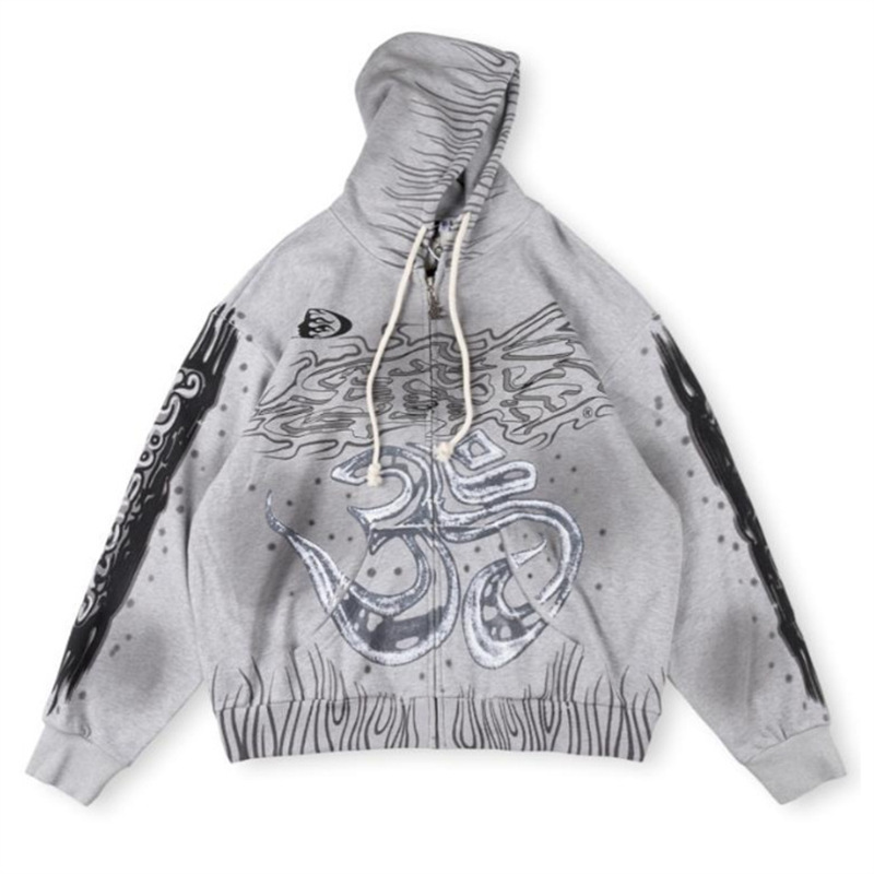 新欧潮牌Hellstar Studios Hoodie拉链洗水做旧连帽卫衣男女同款|undefined