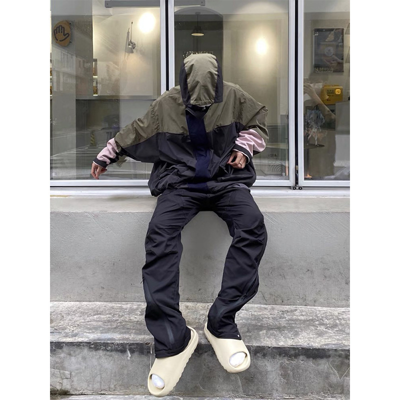 far archive vibe Style Nylon Laminated Zipper Functional Cargo Pants Men's Trendy American High Street Long Pants