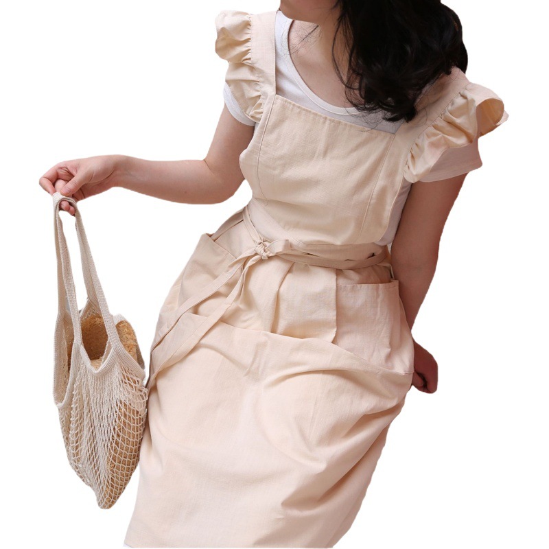 Pequeña manga de vuelo con volantes delantal estilo coreano chica artística cafetería jardín hornear casa cocina antiincrustante delantal al por mayor