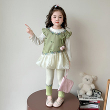 春秋季新款洋气2025甜美女小童花朵休闲长袖打底裤套装女宝宝秋装