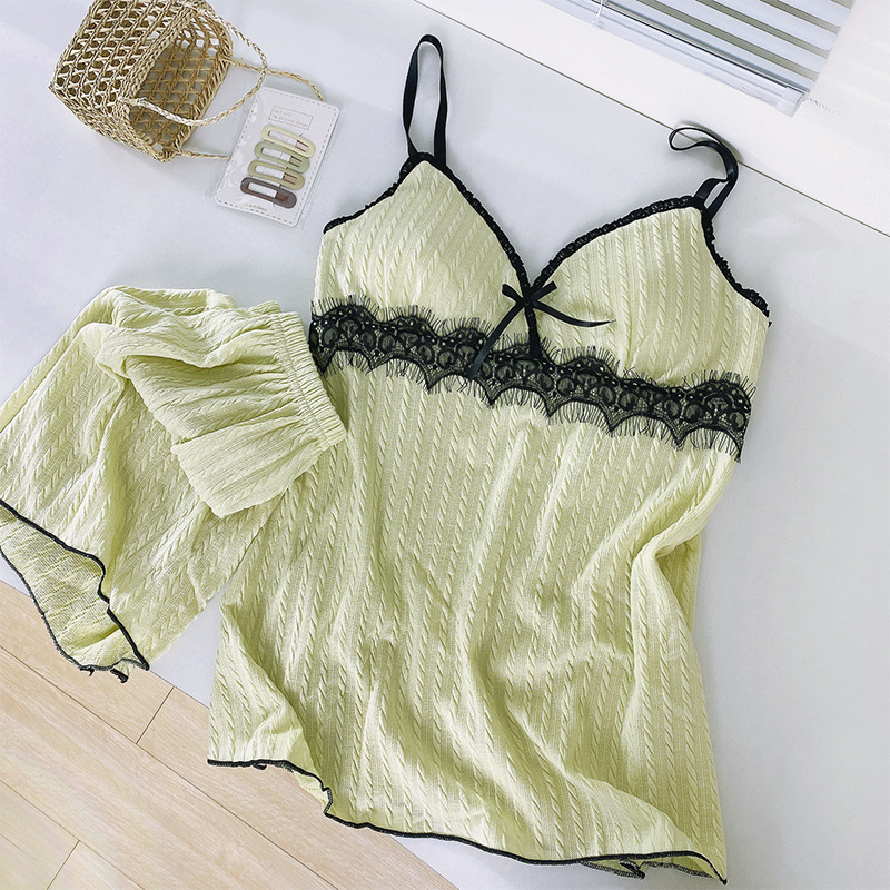 Pijama de cabina de verano para mujeres 2024 nuevo verano jacquard algodón sexy puro encaje con cojín de pecho pijama