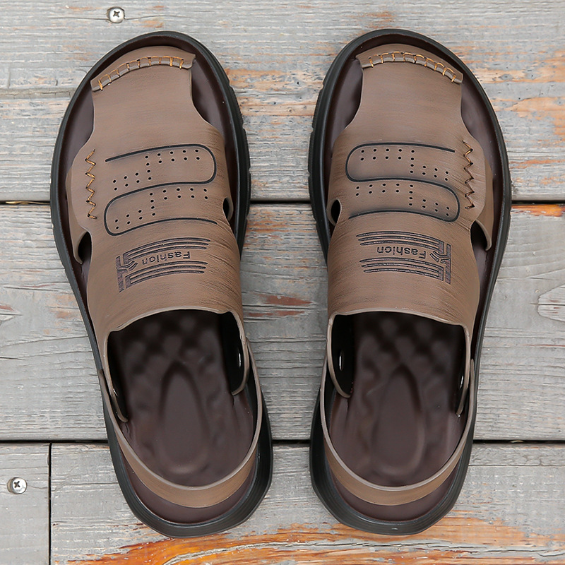 Men's Leather Closed Toe Sandals For Beach And Driving Casual_voghion.com