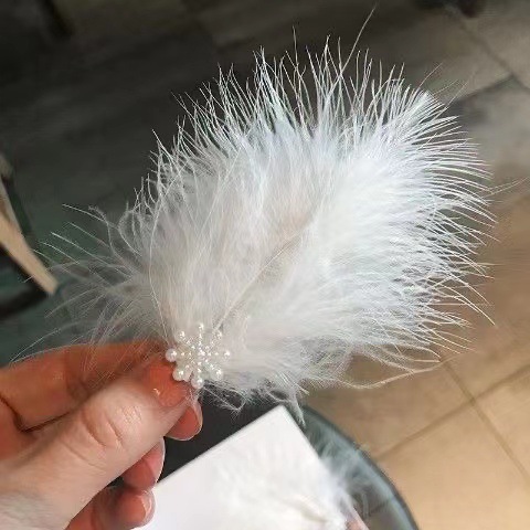 눈송이 진주 깃털 머리핀 한 쌍