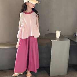 女童清凉无袖套装夏季2026新款大童韩版背心阔腿裤山本裤两件套潮