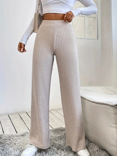 Women's Casual Cross-Border Amazon European and American Women's Clothing Elastic High-Waisted Loose Trousers Wide Leg Pants