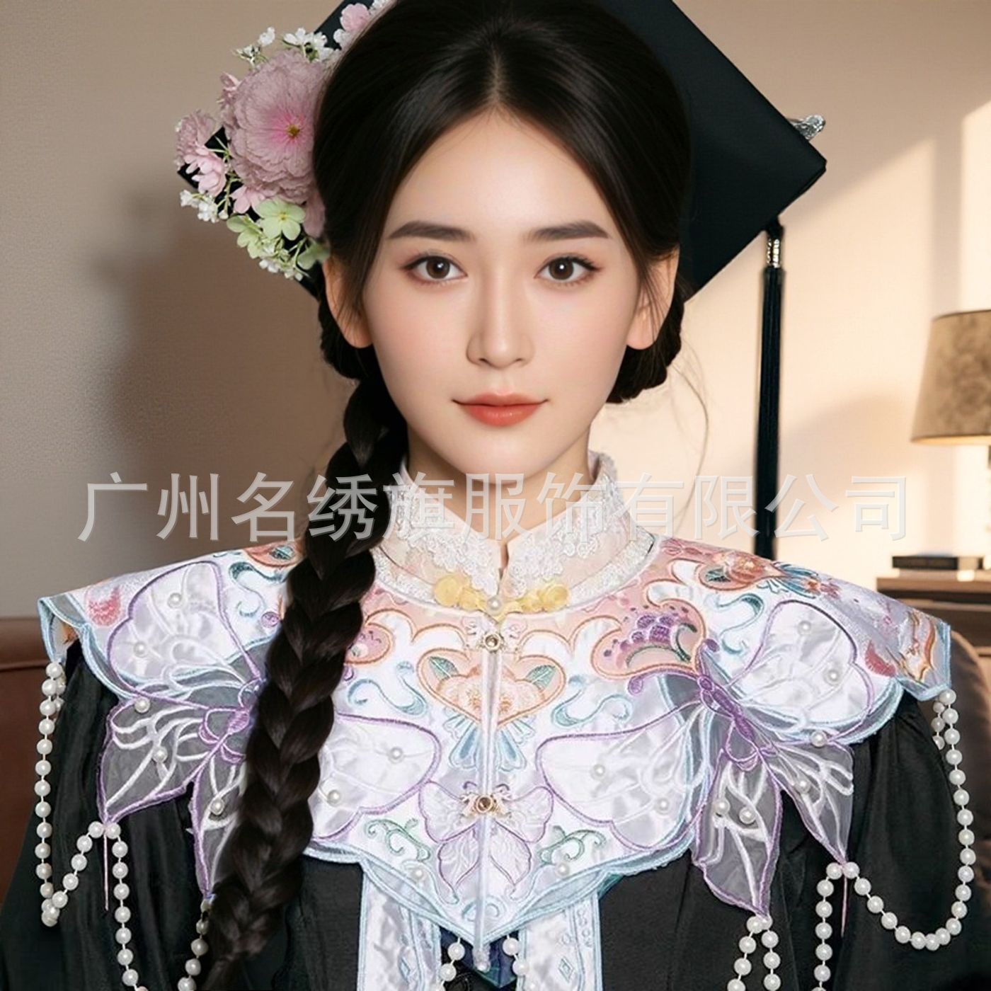 Graduation Bachelor's Degree Ming-Style Cloud-Shoulder Hanfu Shawl, Embroidered Collar Flower, Chinese-Style National Style Horse-Face Accessories for College Students