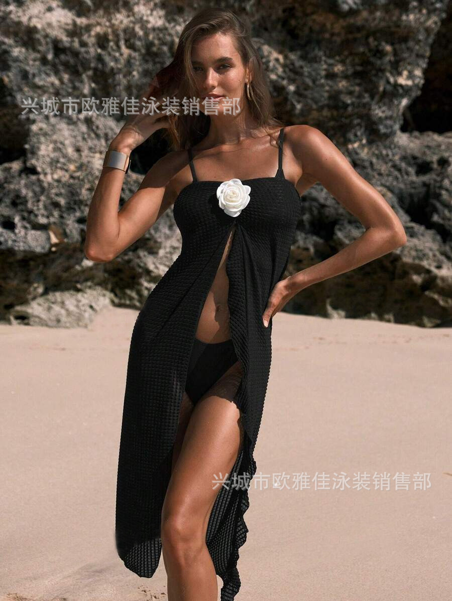 Nueva falda larga transfronteriza europea y americana de Amazon, falda de playa de flores, bikini de color sólido de comercio exterior, falda cruzada sexy