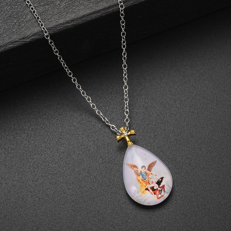 Temu热卖资 外贸项链头像水滴吊坠项链水晶十字项链Temu一件代发