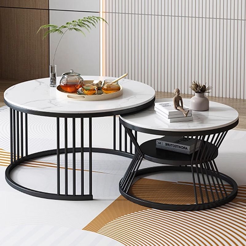 Slate coffee table round detachable flat packaging light luxury metal frame combination coffee table cross-border ready stock