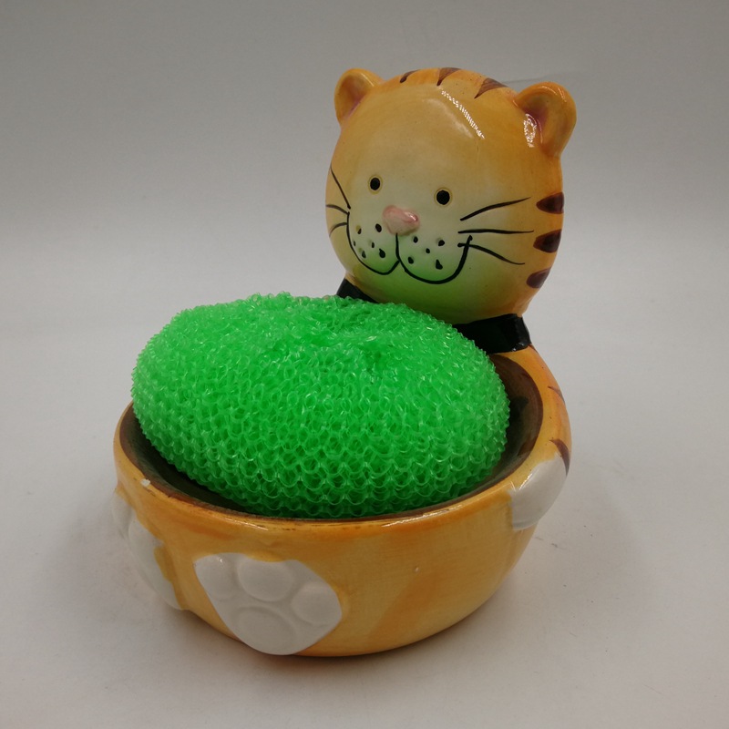 Porta de bola de baño con forma de gato de cerámica, balde de bola de baño, decoración de caja de jabón, bandeja de jabón, bandeja de jabón de baño, base de jabón, almacenamiento