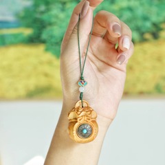 Yabei Wood Carving Creative Money-Pouch Fortune Bag with Six-Character Mantra, Perfect as a Phone Charm, Bag Pendant, or Exquisite Gift Craft